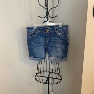 Amethyst Jeans Blue Jean Shorts Distressed Mid-Length